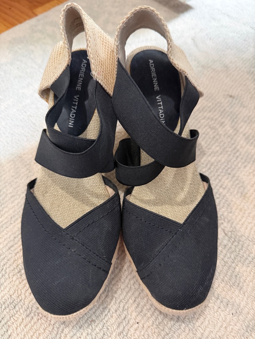 Adrienne Vittadini Black Canvas Crisscross Slingback Wedges